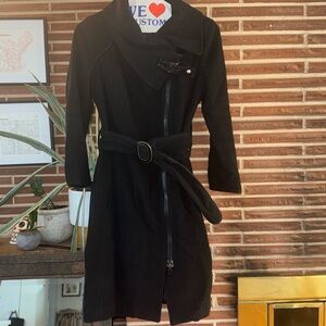 Soia and kyo black long belted coat size small